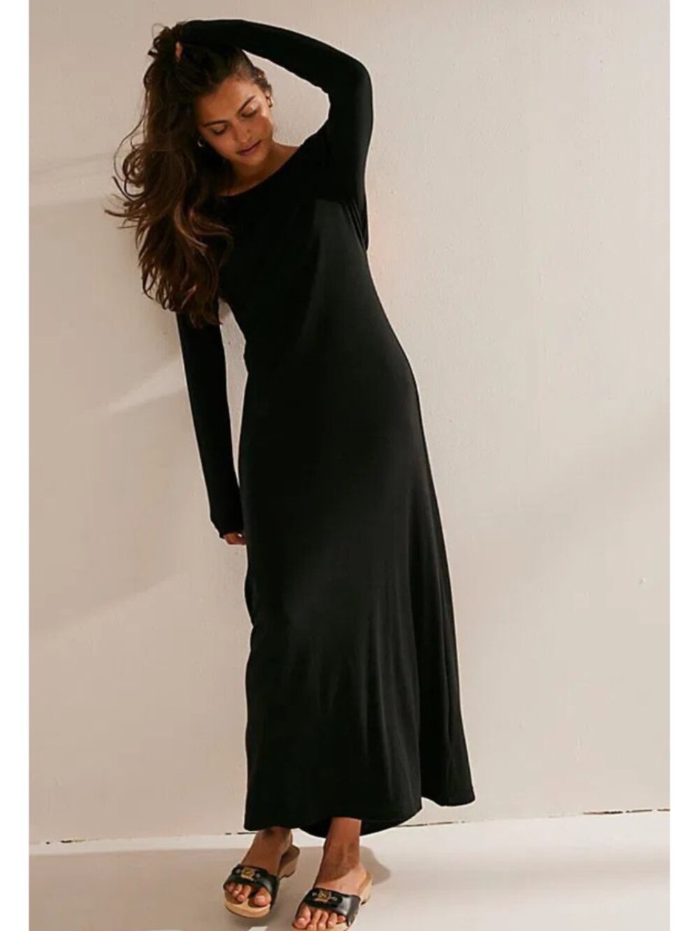 Free People Aubre Open-Back Essential Maxi Dress in Black NEW